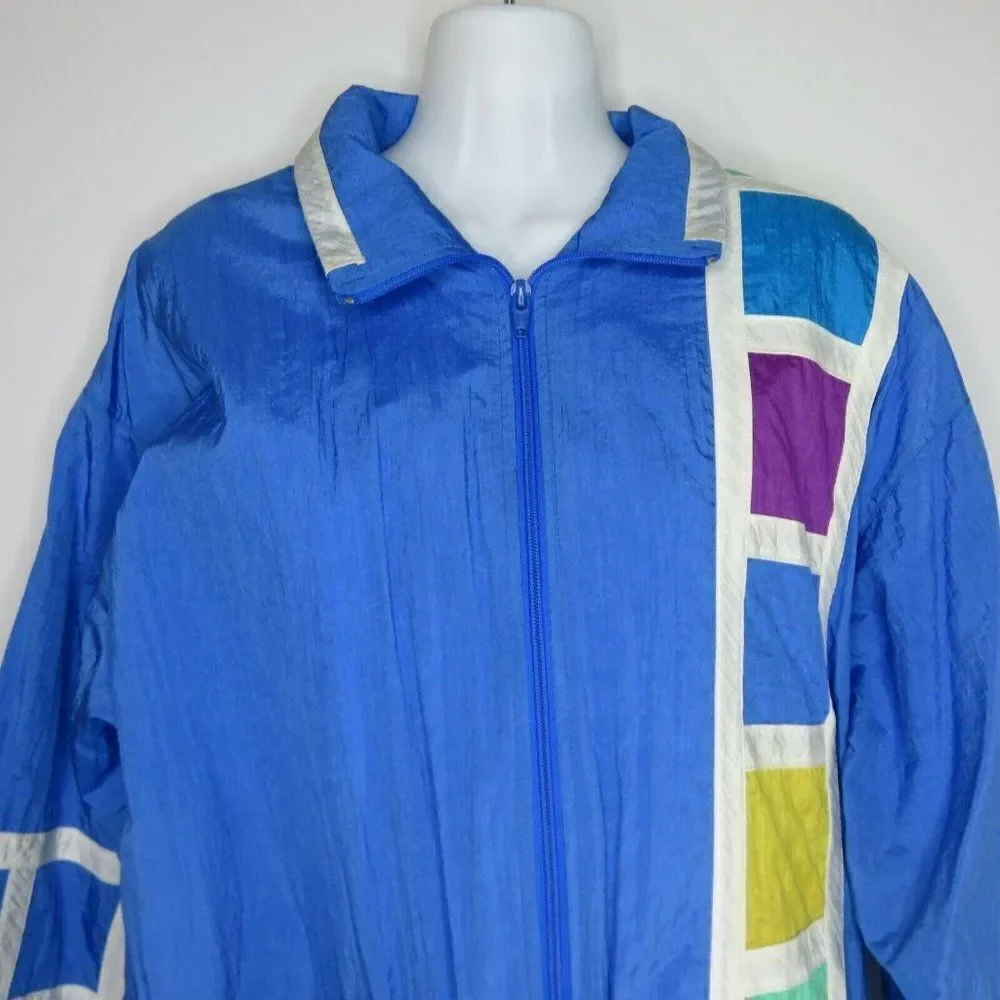 Vintage 90s Mens S Color Block Track Jacket Blue Purple Teal Towne London Fog